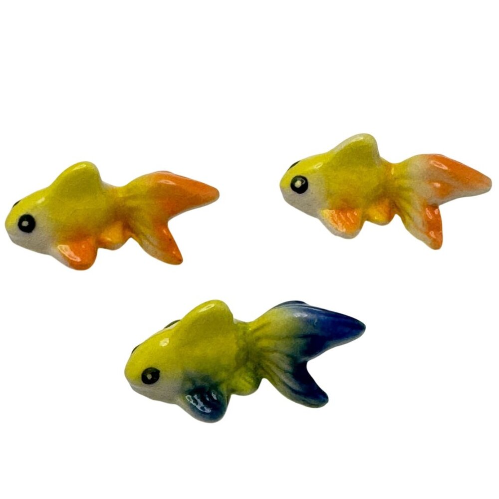 Ceramic Goldfish Figurines Set Of 3 Hand-Painted Vibrant Colors & Glossy #2